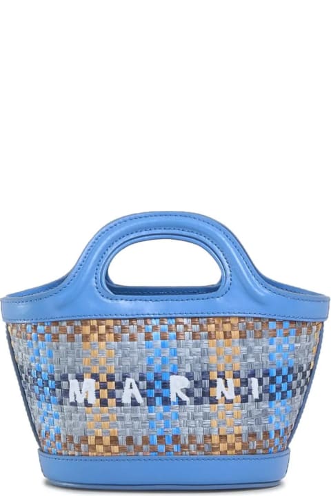 Marni Women Marni Blue Leather And Raffia Effect Fabric Tropicalia Micro Bag