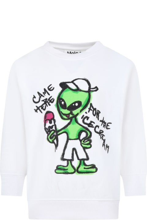 Molo Sweaters & Sweatshirts for Boys Molo White Sweatshirt For Boy With Alien