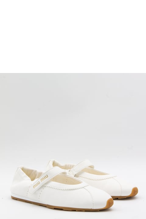 Miu Miu Ivory Leather Plume Flats