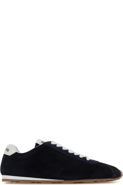 Miu Miu for Women Miu Miu Navy Blue Suede Plume Sneakers