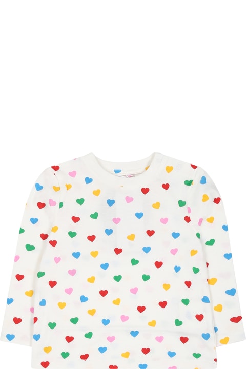 Topwear for Baby Girls Stella McCartney Kids White T-shirt For Baby Girl With Hearts Print