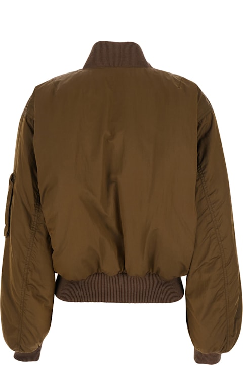 Chloé for Men Chloé Brown Bomber Jacket With V Neck And Front Zip Closure In Tech Fabric Woman
