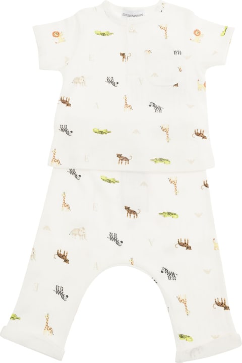 Bodysuits & Sets for Baby Boys Emporio Armani White Set With Animal Print In Cotton Baby