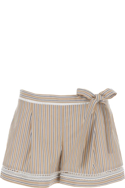 ウィメンズ Alberta Ferrettiのパンツ＆ショーツ Alberta Ferretti Beige Striped Shorts In Cotton Woman