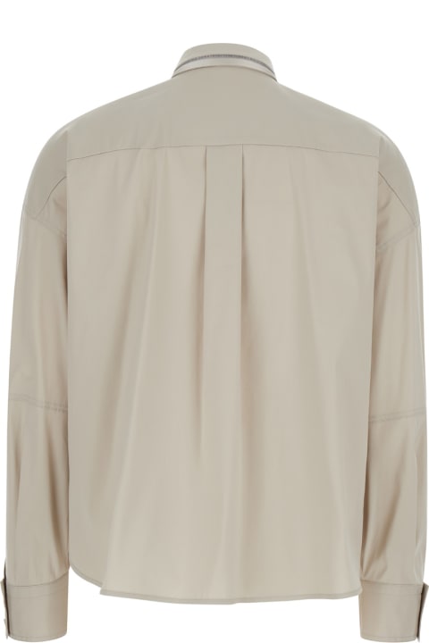 Brunello Cucinelli for Women Brunello Cucinelli Grey Crop Shirt With Monile Detail In Cotton Blend Woman