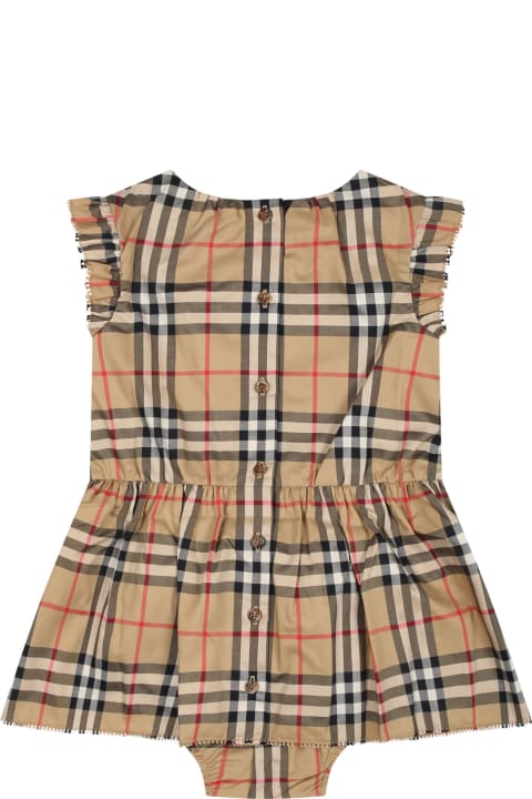 Beige Dress For Baby Girl With Iconic Vintage Check