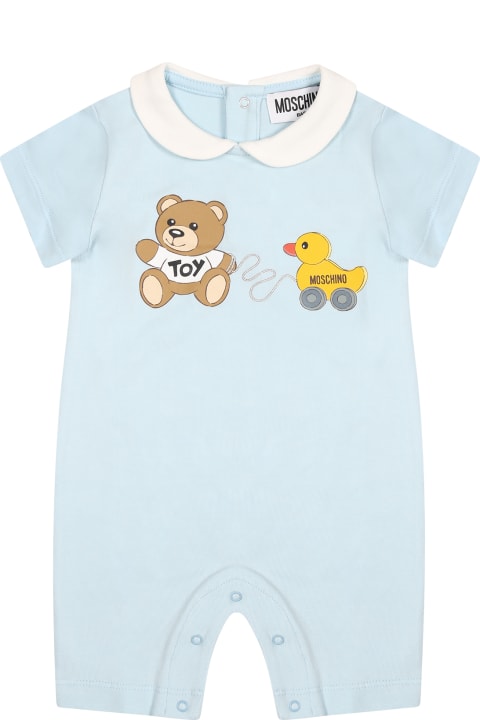 Bodysuits & Sets for Baby Boys Moschino Light Blue Bodysuit For Baby Boy With Teddy Bear And Duck