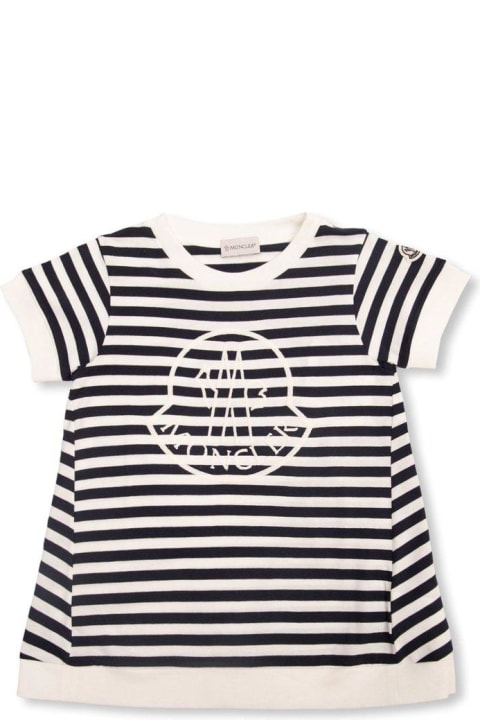 Moncler for Boys Moncler Logo Embroidered Striped T-shirt
