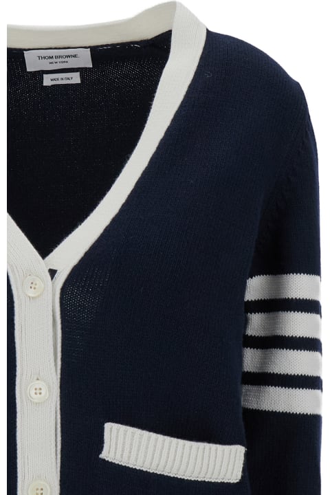 Thom Browne for Women Thom Browne 'hector Icon' Blue Cardigan With Jacquard Motif And 4bar Detail In Cotton Woman