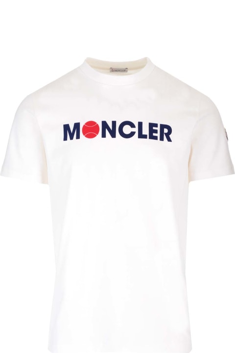 Moncler Topwear for Men Moncler White Flocked T-shirt With Logo