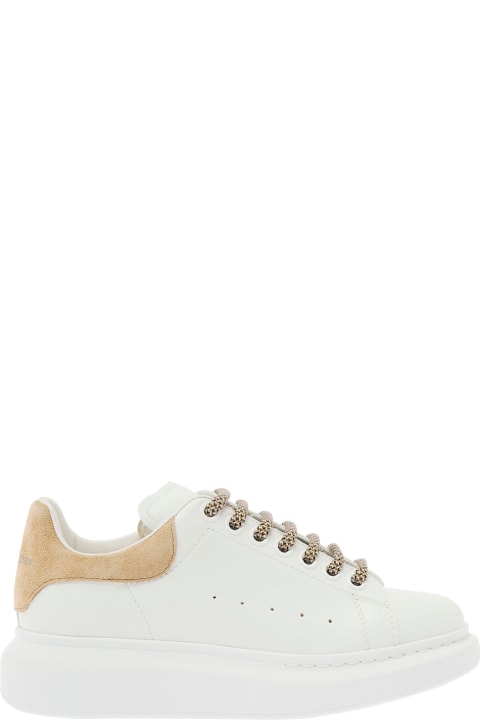 White Low Top Sneakers With Suede Heel Tab And Oversized Platform In Leather Woman