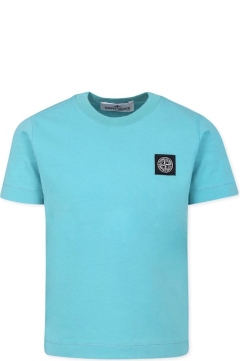 Homeware Stone Island Junior Light Blue T-shirt With Round Neck And Logo Patch On The Front In Cotton Boy