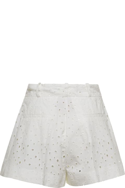 ウィメンズ SEMICOUTUREのパンツ＆ショーツ SEMICOUTURE White Broderie Anglaise Shorts In Cotton Blend Woman