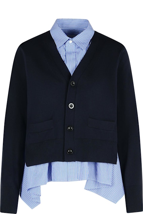 Sacai Sweaters for Women Sacai Cardigan In Navy Cotton Blend