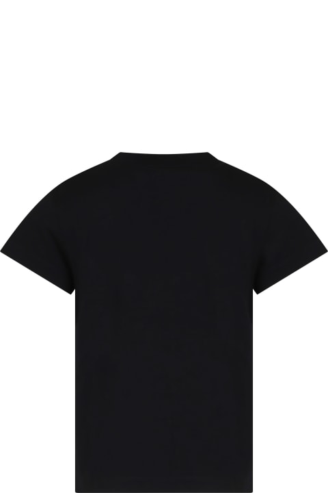 キッズのセール Balmain Black T-shirt For Girl With Logo And Studs