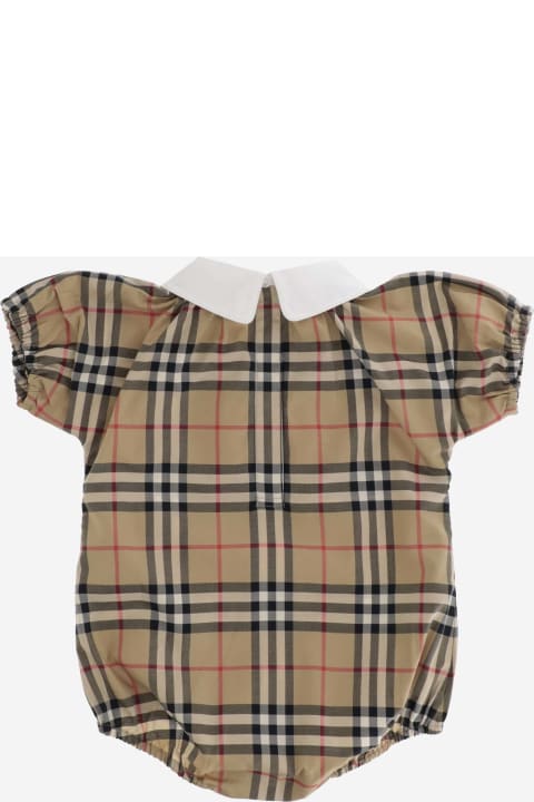 Stretch Cotton Bodysuit With Check Pattern