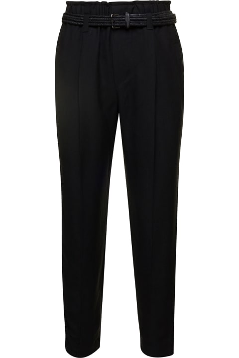 ウィメンズ パンツ＆ショーツ Brunello Cucinelli Black Cropped Pull-up Pants With Belt In Rayon Blend Woman