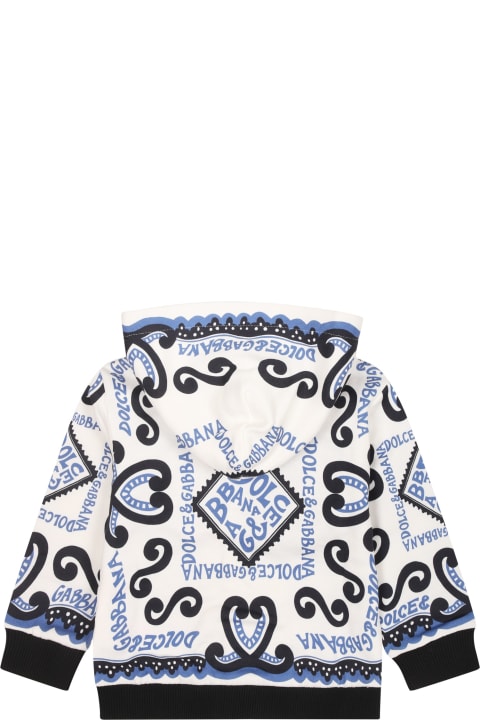 Dolce & Gabbana Sweaters & Sweatshirts for Baby Boys Dolce & Gabbana White Sweatshirt For Baby Boy With Bandana Print And Logo