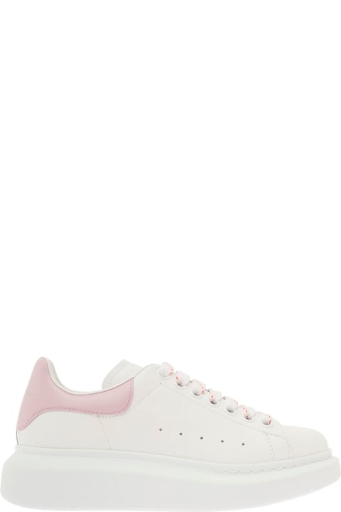White Sneakers With Platform And Pink Heel Tab In Leather Woman