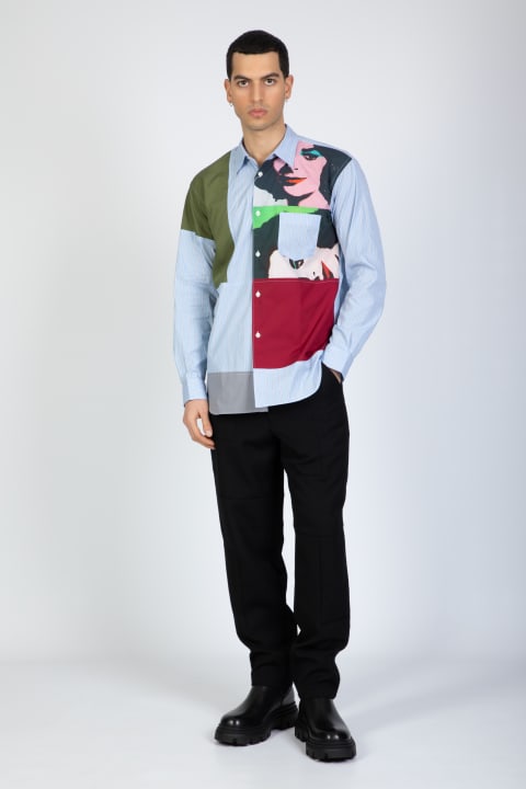 Comme des Garçons Shirt for Men Comme des Garçons Shirt Mens Shirt Woven Multicolour Andy Warhol graphic patchwork shirt with long sleeves