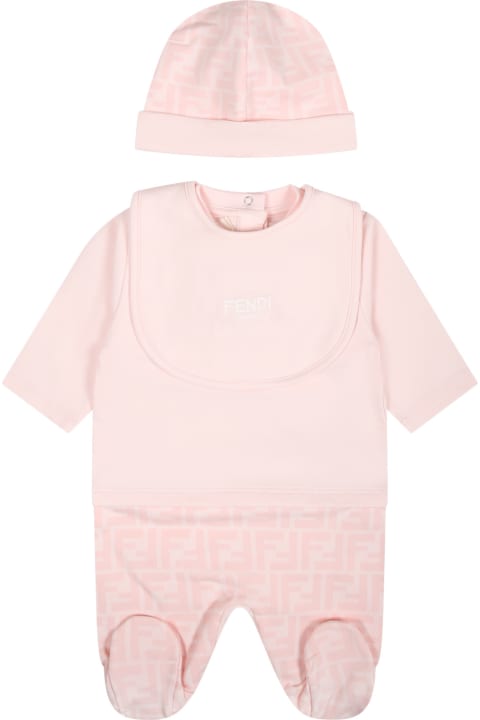 Bodysuits & Sets for Baby Girls Fendi Pink Set For Baby Girl With Logo
