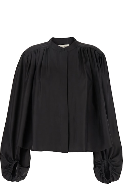 Róhe Clothing for Women Róhe Black Top With Mandarin Collar And Front And Rear Gathers In Silk Woman