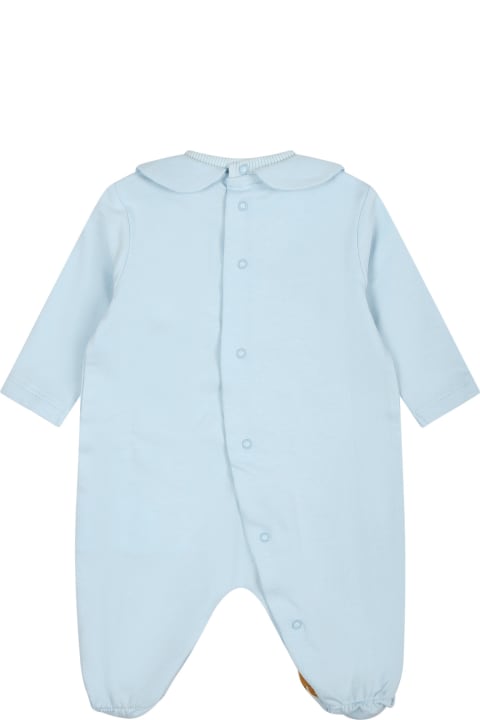 ベビーガールズのセール Moschino Light Blue Playsuit For Baby Boy With Logo And Teddy Bear