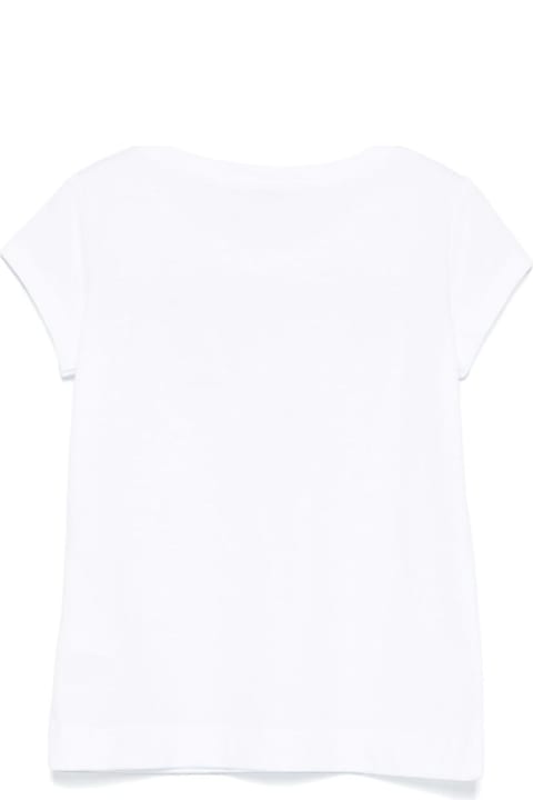 Monnalisa T-Shirts & Polo Shirts for Girls Monnalisa White Crewneck T-shirt With Bow Embroidery On The Front And Logo Lettering In Cotton Girl
