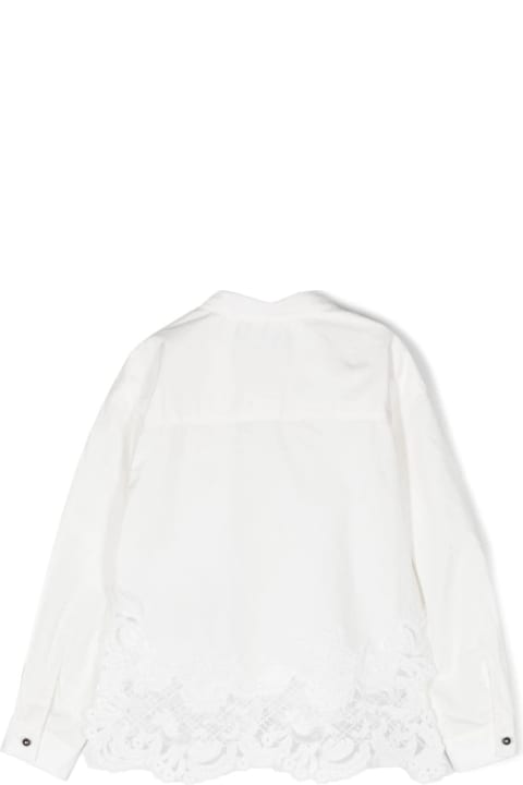 Kids White Poplin Shirt With Lace