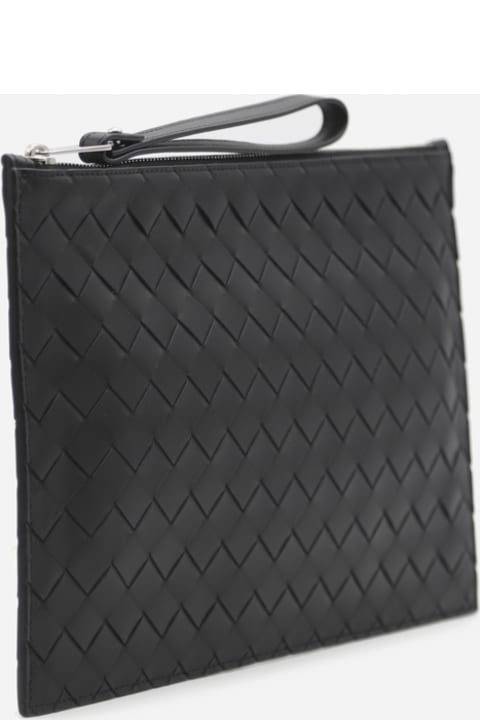 Document Holder In Leather With All-over Woven Pattern