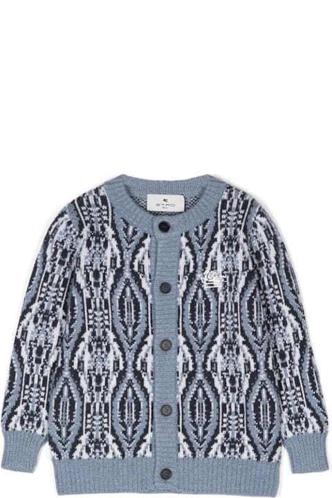 Etro Sweaters & Sweatshirts for Boys Etro Light Blue Jacquard Wool Cardigan With Geometric Patterns