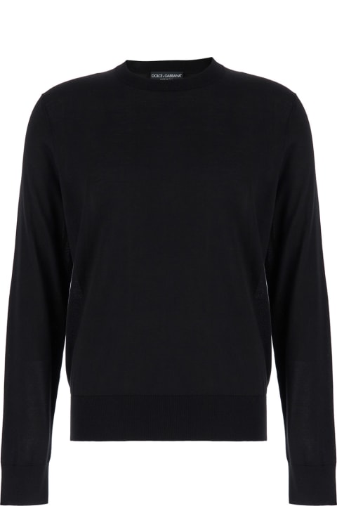 Sweaters for Men Dolce & Gabbana Black Sweater With Tonal Signature Logo In Silk Man