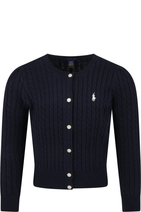 أدوات منزلية Ralph Lauren Blue Cardigan For Girl With Pony Logo
