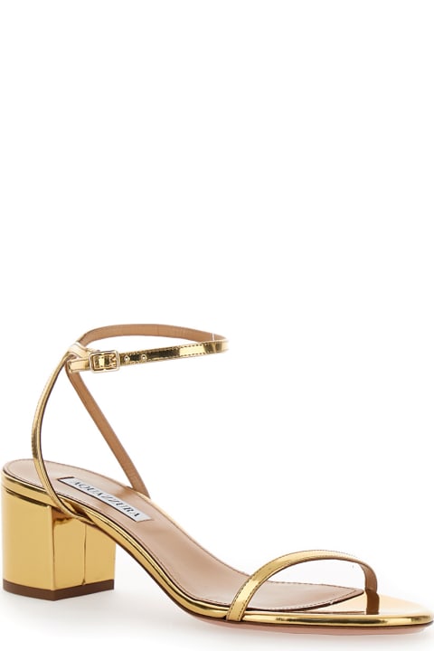 Shoes for Women Aquazzura 'olie' Gold Tone Sandals With Block Heel In Laminated Leather Woman
