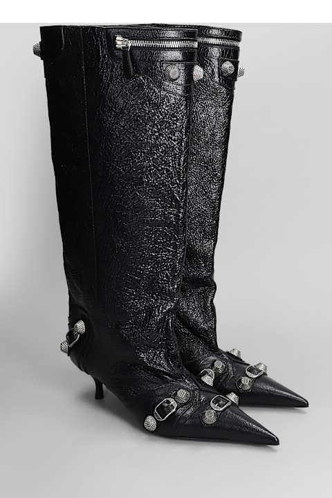 Homeware Balenciaga Cagole Wide Boot L50 Low Heels Boots In Black Leather