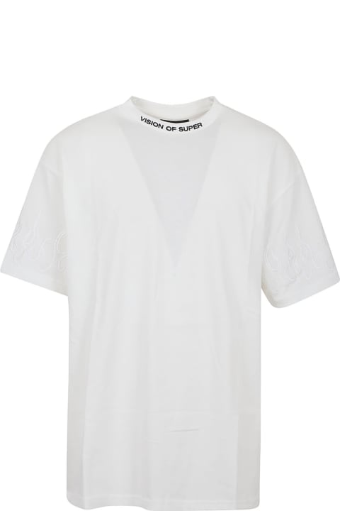Vision of Super for Men Vision of Super White Tshirt With White Embroidered Flames