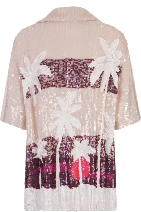 Parosh for Women Parosh Pink Tropical Patterns Casual Style Short Sleeves Shirt
