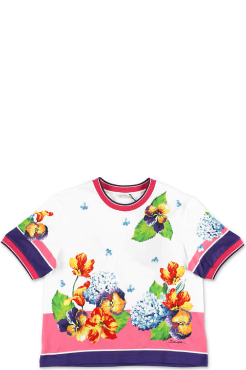 T-shirt Stampa Floreale In Jersey Di Cotone