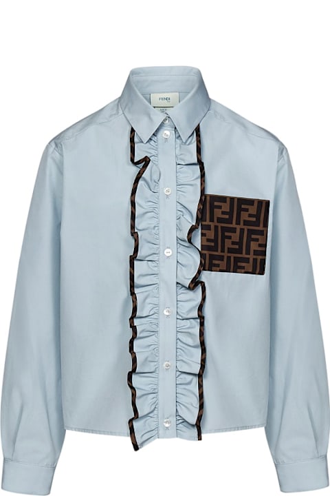 Fendi Shirts for Girls Fendi Light Blue Shirt With Ruffles And Ff Motif