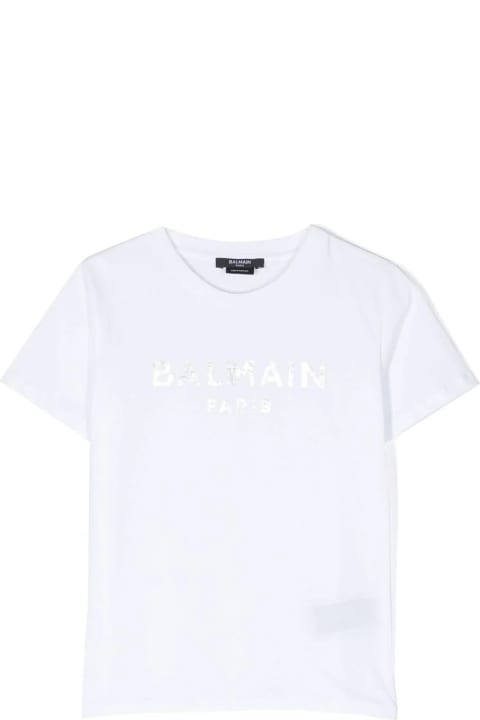 Sale for Boys Balmain White T-shirt With Silver Logo