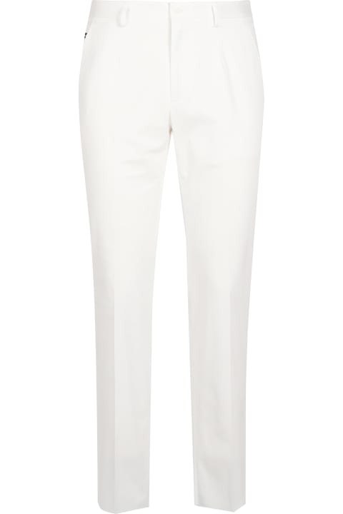 Pants for Men Dolce & Gabbana Stretch Cotton Trousers With Logoed Plaque