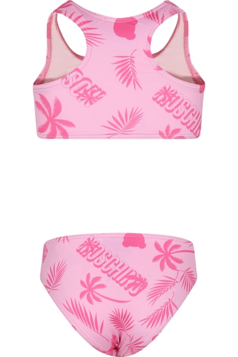 Moschino Kids Moschino Pink Bikini For Girl With Teddy Bear And Palm Tree
