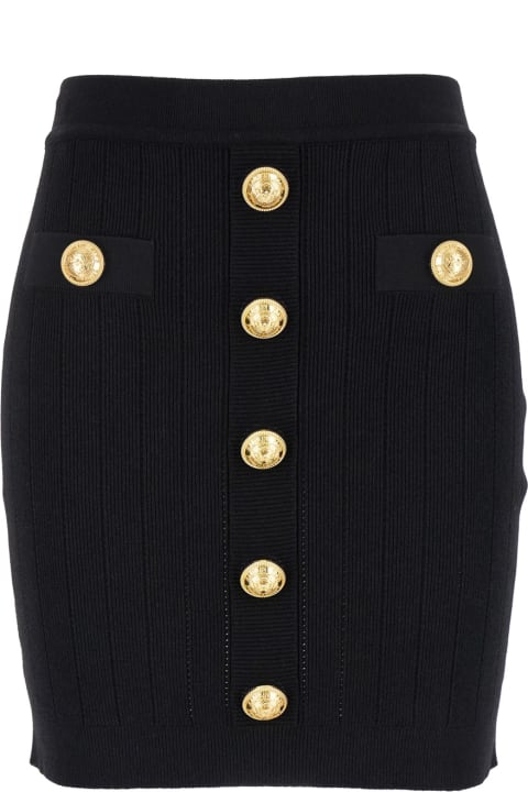 Balmain for Women Balmain Black Mini Pencil Skirt With Jewel Buttons In Stretch Viscose Blend Woman