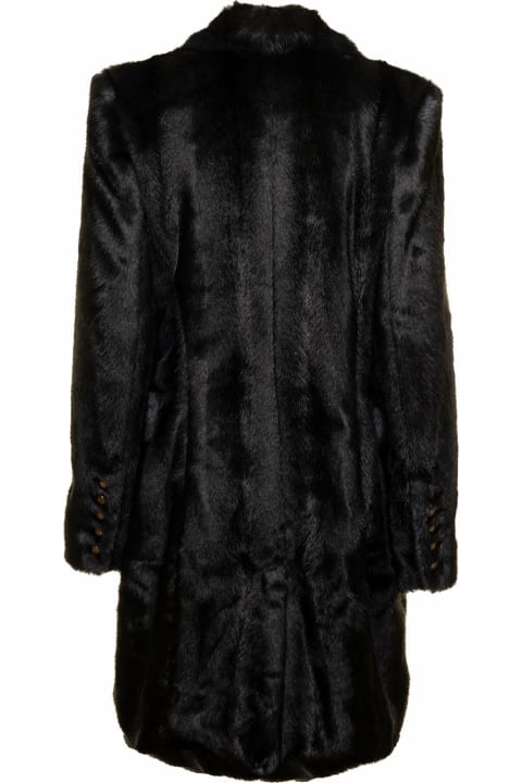Black Long Coat In Faux Fur With Double-buttoned Fastening Balmain Woman