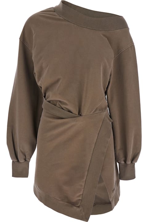 Homeware The Attico Brown Off-shoulder Mini Dress With Logo Lettering On The Hem In Cotton Stretch Woman