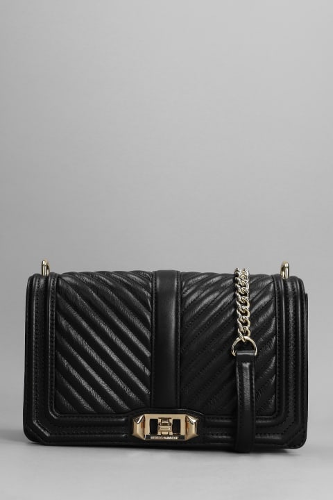Chevron Quilted Shoulder Bag In Black Leather