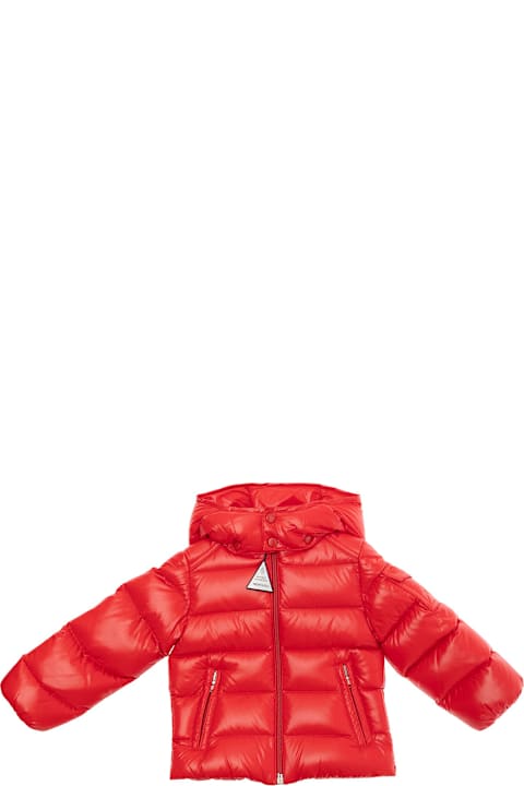 Topwear for Baby Boys Moncler 'maya' Red Down Jacket With Hood And Logo Patch On The Sleeve In Tech Fabric Baby