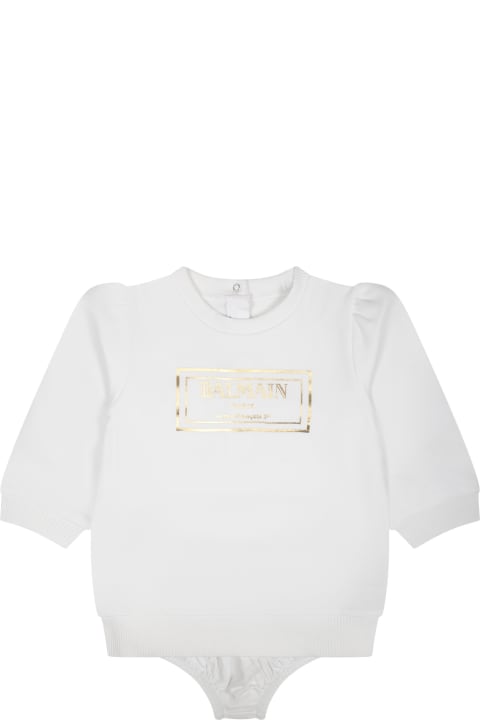 Sale for Baby Boys Balmain White Dress For Baby Girl With Logo