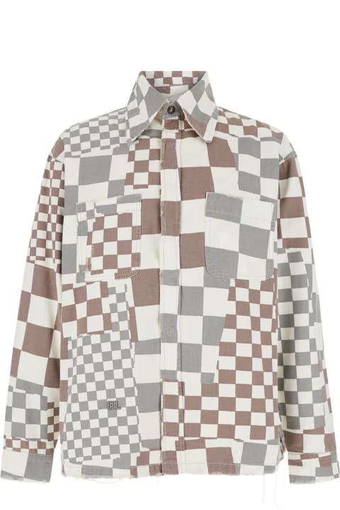 Coats & Jackets for Men ERL Multicolor Jacket With Asymmetric Check Motif In Cotton Denim Man