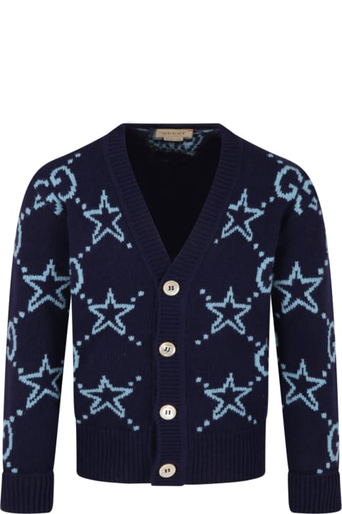 Gucci for Boys Gucci Blue Cardigan For Kids With Stars
